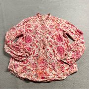Rebecca Taylor Pink & Cream 100% Cotton Floral Print Button Up Blouse Size 6 EUC