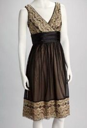 Jessica Howard evening gold bronze and black evening laced dress