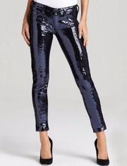 AG Adriano Goldschmied The Legging Ankle Super Skinny Sequin Jean Navy Size 26