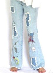 Vintage Y2K Bebe Distressed Patchwork Embroidered Jeans