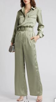 Belted Long Sleeve Satin Utility Jumpsuit  - SOLD OUT