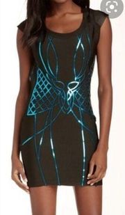 WOW couture bodycon bandage blk/turquoise sequins size lg