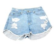 Carmar Denim Olivia Shredded Shorts Medium Wash Denim Jean Booty Short Size 28