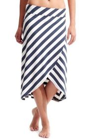 Athleta Ribbon Stripes Midi Faux Wrap Tulip Skirt Women's Size M Stretch Jersey