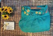 Green Boho Burlap Satchel/Handbag-NWOT