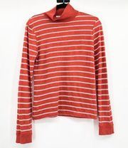 Re/Done Orange Striped Mock Neck Long Sleeve Shirt Top Small