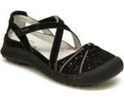 Jambu Women's Pine Shoe Flats Black Leather‎ Size 7.5M Floral Perforated Straps