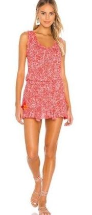 Poupette St. Barth Red Print Viscose Soledad Tassel Trimmed Mini Dress Small