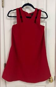Red Sleeveless V-neck Mini Dress With Pockets
