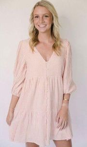 MINKPINK Helena Seersucker Long Sleeved Dark Pink and White Striped Mini Dress -