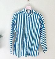 Akris Punto Blue Stripe Long Sleeve Button Front in Size US 8