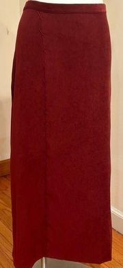 Susan Graver Suede Red/Burgundy Maxi  Skirt Has Thread Embroidered Detail