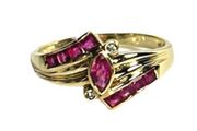 14KT GENUINE RUBY & DIAMOND ACCENT SOLID YELLOW GOLD VINATGE LOW PROFILE RING