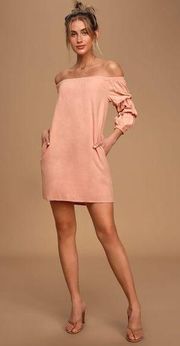 Lulus Lulu’s By the Pier Blush Pink Off-the-Shoulder Puff Sleeve Mini Dress