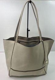 Botkier Soho Heavy Grain Ivory Pebbled Leather Tote Zipper Accent Carryall