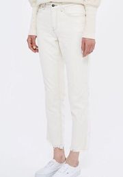 Boutique Straight Leg Jeans with Frayed Hems and Contrast Stitching