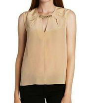 Light Ginger Tan Lauren Tank Beaded Jewel Silk Blouse Size L NWT!