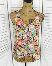 Ambiance Apparel Sheer Chiffon Floral Button Front Tank Top Small