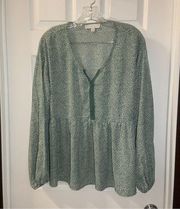 Weekend by Suzanne Betro Green Animal Print Long Sleeve Blouse XL