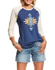 Aztec Raglan Tee Blue Size S Women 2/3 Sleeves