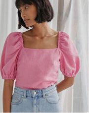 Linen Top & other stories linen blend Pink  Top Puffer Sleeve  Size 0 L0557