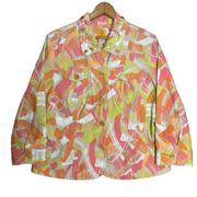 Ruby Rd Size 14 Neon Tropical Beaded Cotton Jacket Wood Buttons Coastal Casual