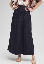 CHICOS Pull-On Maxi Skirt NAVY pleated flowy SIZE MEDIUM