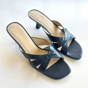 Naturalizer Black Leather Strappy Heeled Sandals Shoes Womens Size 9.5N Narrow