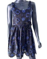 Minuet  Small floral brocade organza embroidered cocktail dress NWT black blue