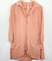 Melissa McCarthy Seven7 Tunic Womens SMALL Salmon Peach Square Button Up Shirt