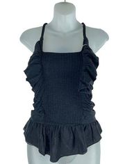 Isabel Marant Silk Ruffle Smocked Crop Top Camisole Black Size 38