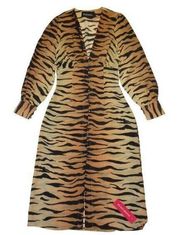 NWT Realisation Par Vivienne in Tiger Print Silk Midi Shirt Dress S