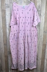 Only Necessities 4X Short Sleeve Crewneck Pink Floral Maxi Dress Cottage…