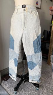 High Waist Patchwork Mom Jeans