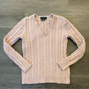 Lauren Ralph Lauren Pink Cable Knit Long Sleeve V-Neck Sweater Women’s Small
