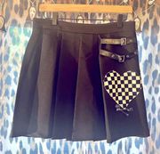 🖤 Dolls Kill Dark In Love Punk black white check heart pleated skirt