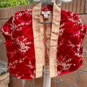 Victoria's Secret Red Gold Silk Cherry Blossom Pattern Crop Bolero