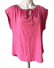 NWT, DYLAN Pink Short Cap Sleeve Tie Front Cotton Top, Sz S