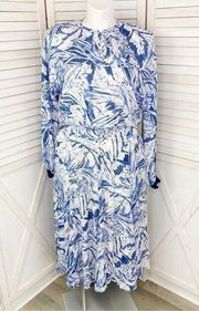 Floral Print Blouson Maxi Dress Blue White 12 Long Sleeve