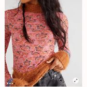 Free People  Cosmo Cuff Mesh Fur Trimmed Crop Top: Pink Combo