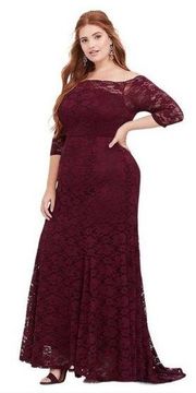 Torrid burgundy red lace off the shoulder special occasion maxi dress 18