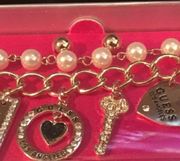 Guess Double Tiered Charm Bracelet Pave Crystals