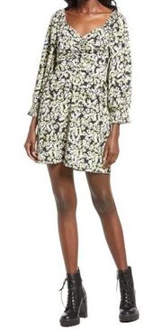 Vero Moda Womens Chaddie Ditsy Floral Long Sleeve Ruched Mini Dress Size L NWT