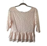 Divided Light Pink Lace Low Back Peplum Top Size Medium