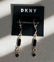 DKNY Gold-Tone Pave Circle & Jet Resin Linear Drop Earrings Black/Gold New w/Tag