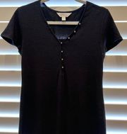 Black short sleeved button shirt