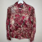 Chico's Red Animal Print Button‎ Front Twill Jacket