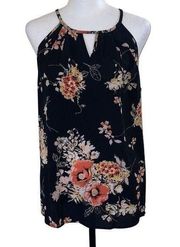 Papermoon Women's Floral Tank Top Sleeveless Cutout Shirt Multicolor Black Small