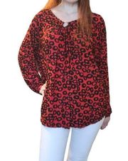 Ruby Rd. Knit V-Neck Long Sleeve Printed Flowy Top Black, Red - Size 1X NWT