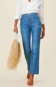 Reformation NWT Cynthia Button Fly High Rise Straight Jeans in Zenia Blue 24